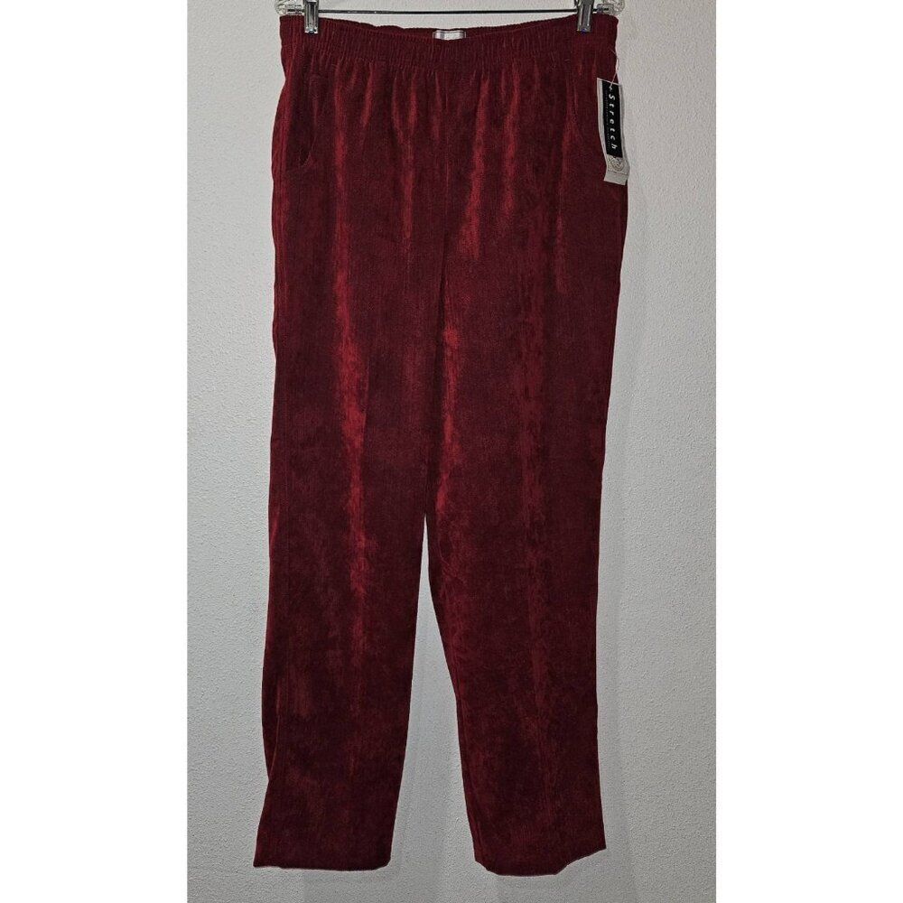 NOS Napa Valley Red Black Pants Pull-On Elastic Waist Stretch Size 12 VTG NEW